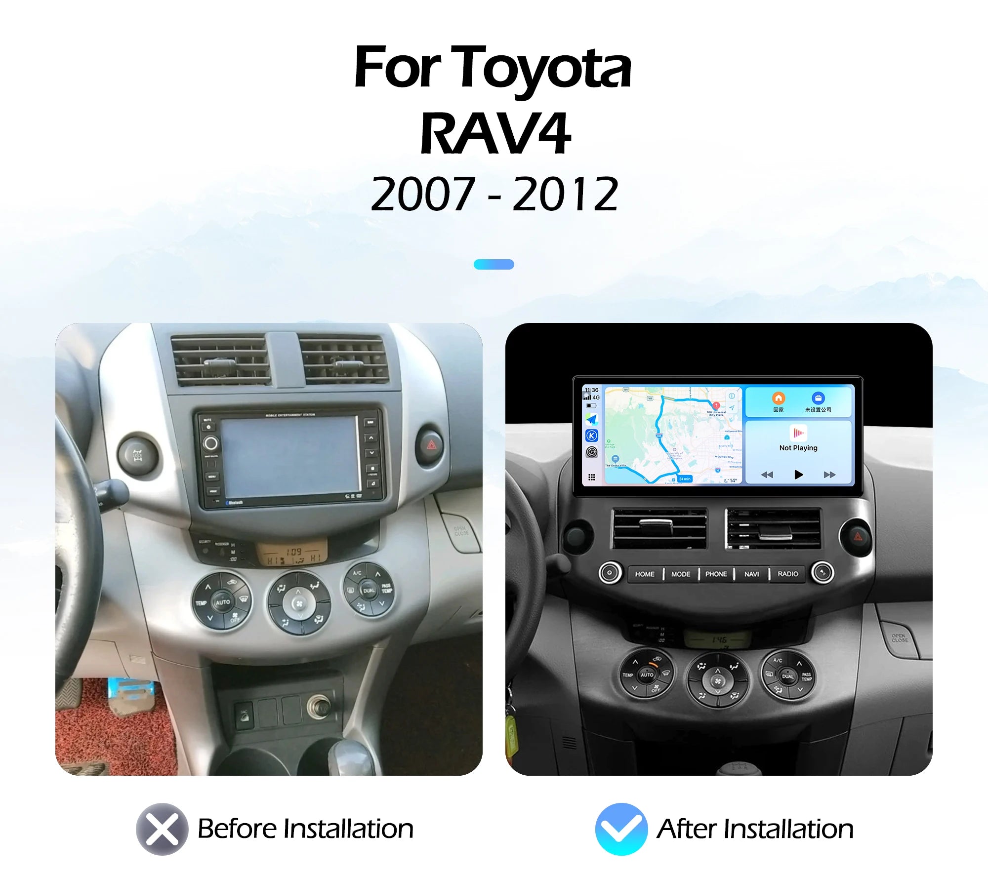 12.3''For TOYOTA RAV4 2007-2012 AERISAUTO for Apple Android screen and  Android Auto