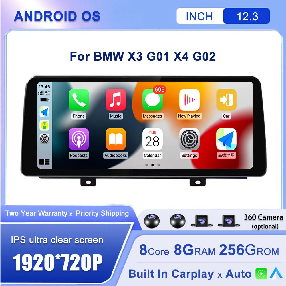 Android 14 12.3''For BMW X3 G01 X4 G02 2018-2020 EVO AERISAUTO for Apple Android screen and  Android Auto