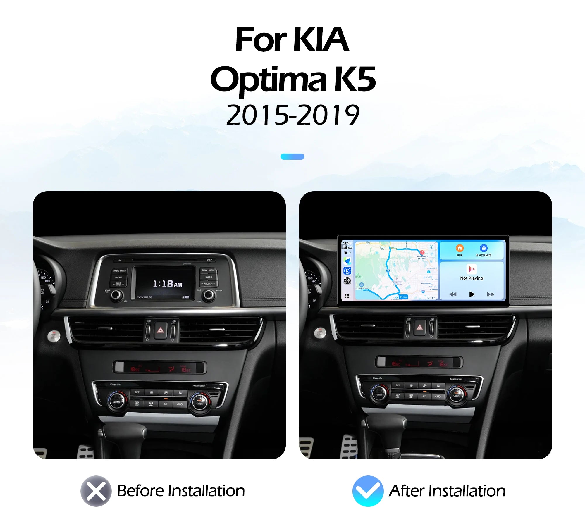 12.3''For KIA Optima K5 2015-2019 AERISAUTO for Apple Android screen and  Android Auto