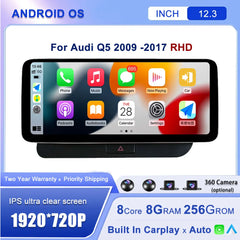 Android 14 12.3"For Audi Q5 2009-2017 AERISAUTO for Apple Android screen and  Android Auto