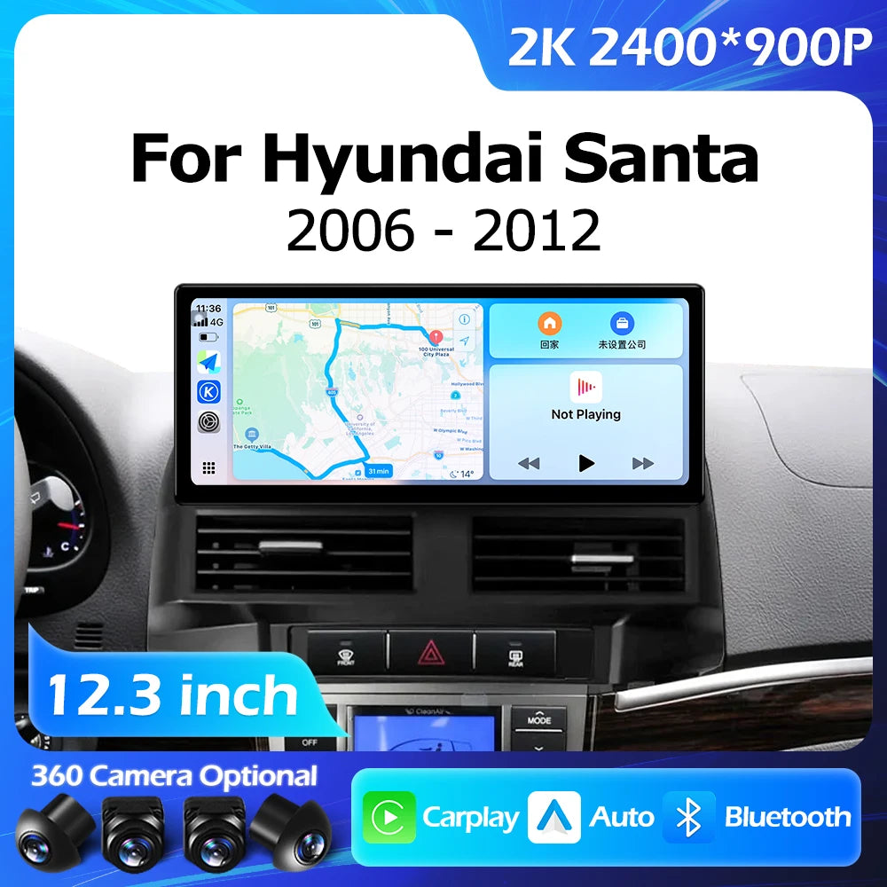 12.3''For Hyundai Santa Fe 2 2006-2012 AERISAUTO for Apple Android screen and  Android Auto