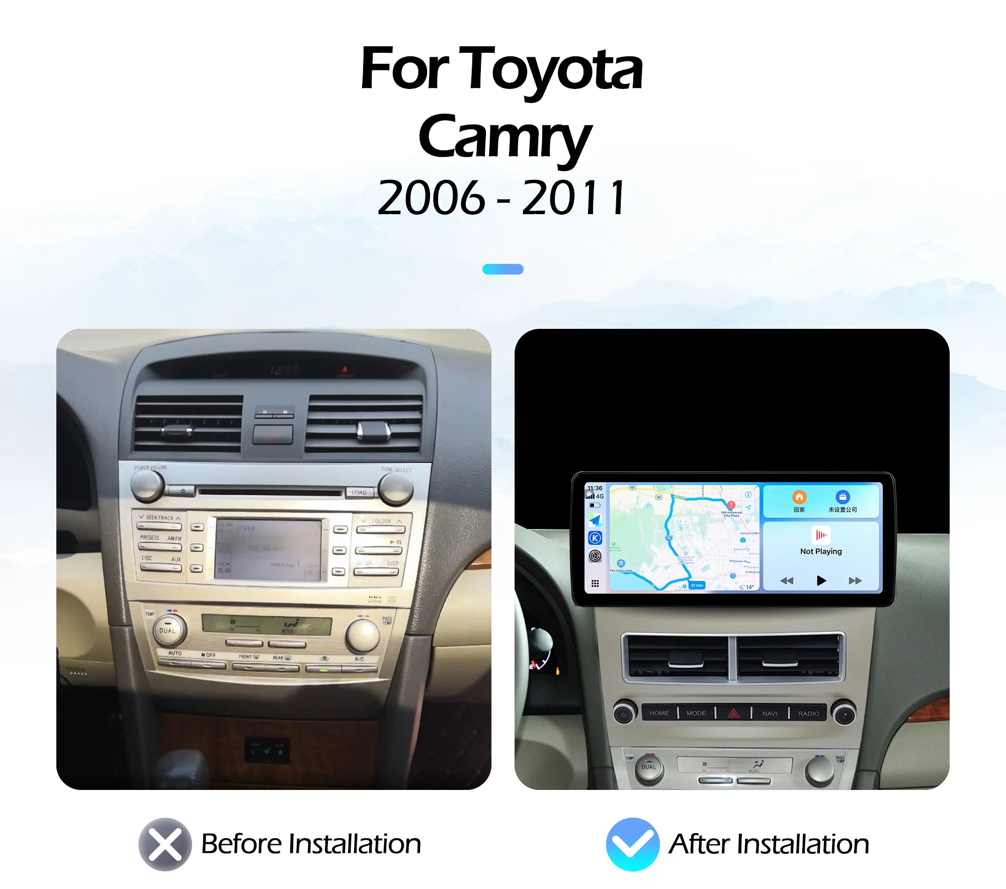 12.3''For Toyota Camry 2006 - 2011 AERISAUTO for Apple Android screen and  Android Auto