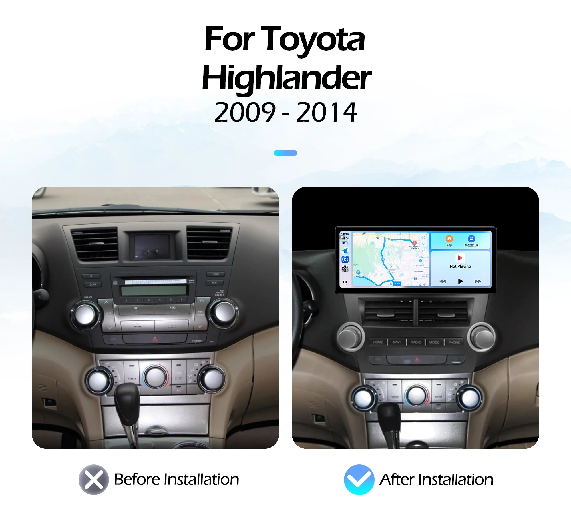 12.3''For Toyota Highlander 2009-2014 AERISAUTO for Apple Android screen and  Android Auto