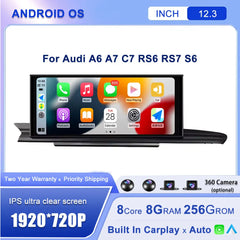 Android 14 12.3''For Audi A6 A6L A7 2012-2019 AERISAUTO for Apple Android screen and  Android Auto