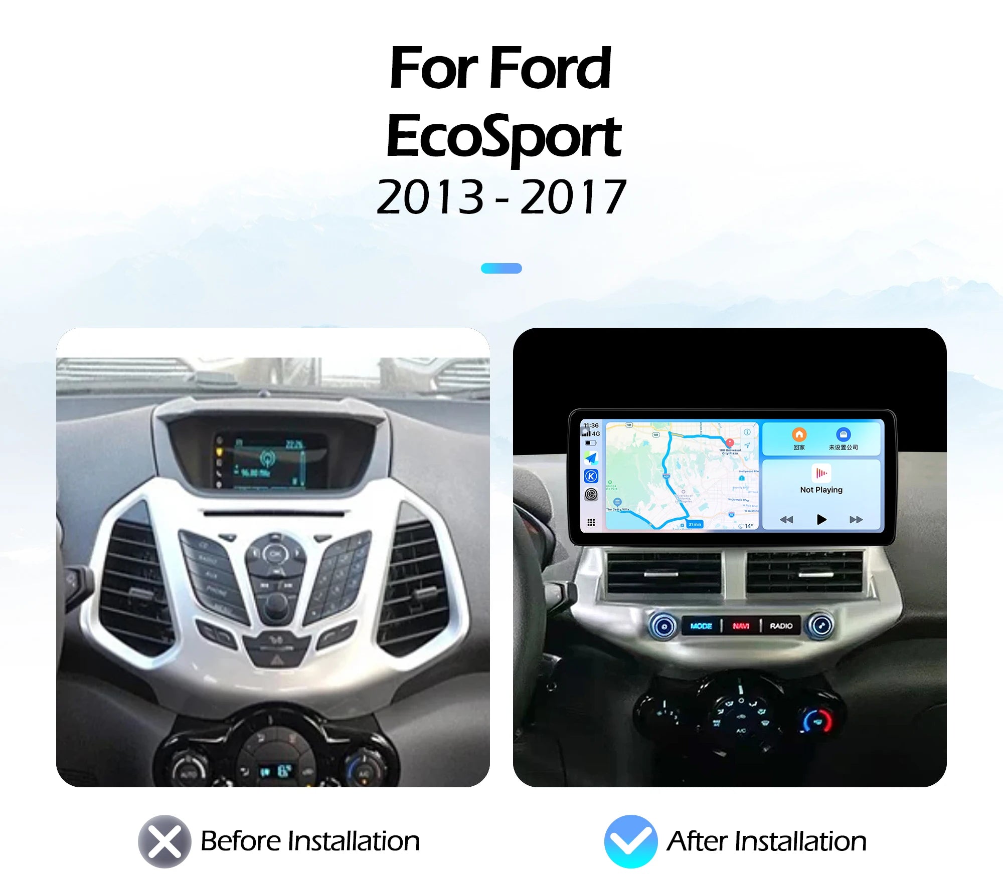 12.3''For Ford EcoSport 2013-2017 AERISAUTO for Apple Android screen and  Android Auto