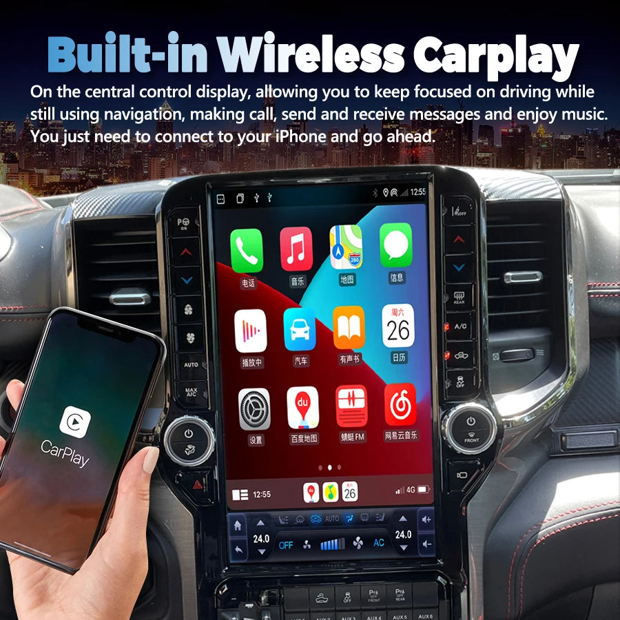 14.5''For Dodge Ram 1500 2500 3500 2019-2023 AERISAUTO for Apple Android screen and  Android Auto