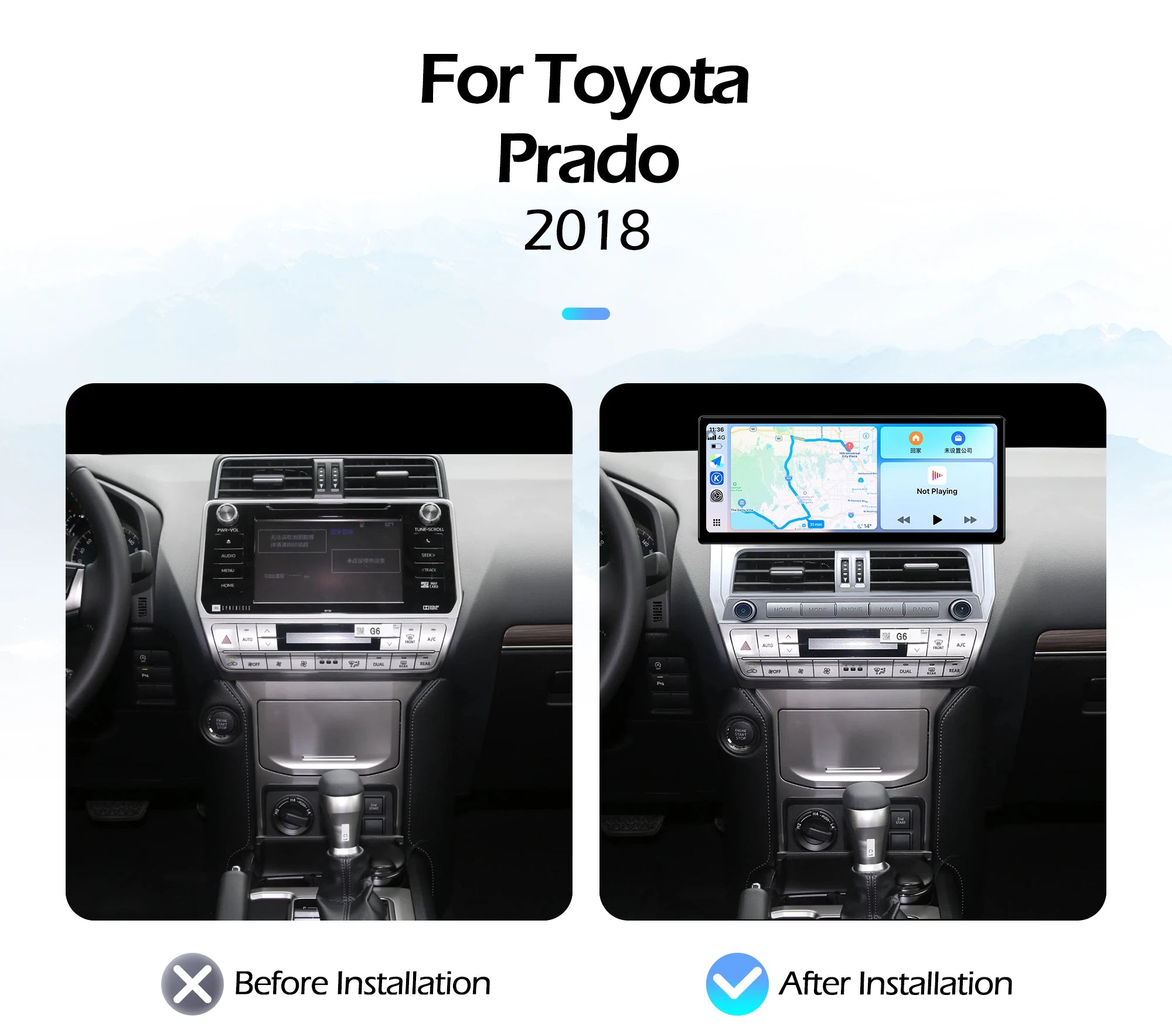 12.3''For Toyota Prado 2018 AERISAUTO for Apple Android screen and  Android Auto