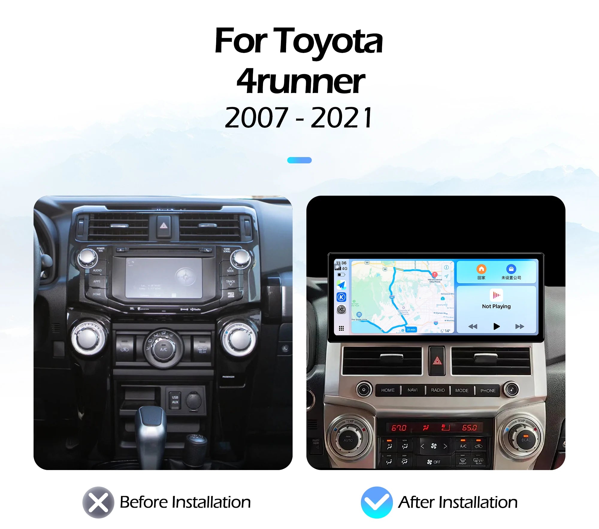 12.3''For Toyota 4runner 2007 - 2021 AERISAUTO for Apple Android screen and  Android Auto
