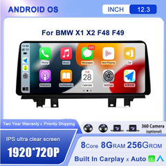Android 14 12.3''For BMW X1 X2 F48 F49 2013-2020 NBT EVO AERISAUTO for Apple Android screen and  Android Auto