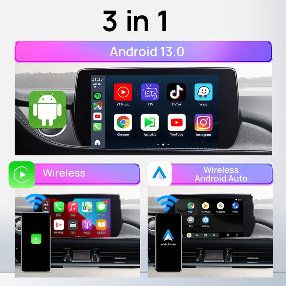 Aerisauto Wireless CarPlay Android Auto Box CarPlay AI Box Android 13 Smart TV Streaming Box SDM660 UHD HDMI-Compatible Output 8GB+128GB