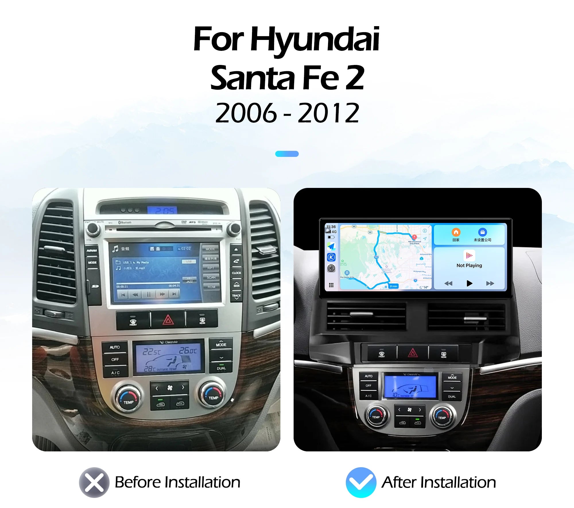 12.3''For Hyundai Santa Fe 2 2006-2012 AERISAUTO for Apple Android screen and  Android Auto
