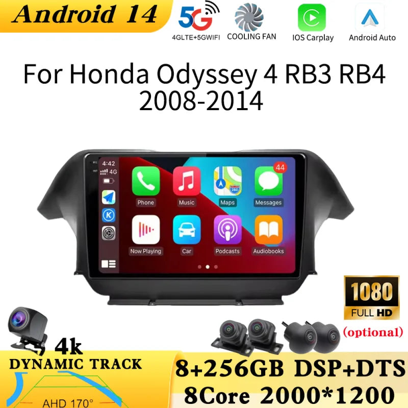 Android 14 10''For Honda Odyssey 4 RB3 RB4 2008-2014 Autoradio GPS Navigation  AERISAUTO for Apple Android screen and  Android Auto