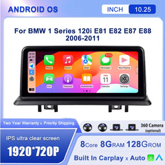 Android 14 10.25''For BMW 1 Series 120i E81 E82 E87 E88 2006-2011 AERISAUTO for Apple Android screen and  Android Auto