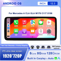 Android 14 12.3"For Mercedes Benz W176 X117 X156 W463 4.5 / 5.0 AERISAUTO for Apple Android screen and  Android Auto
