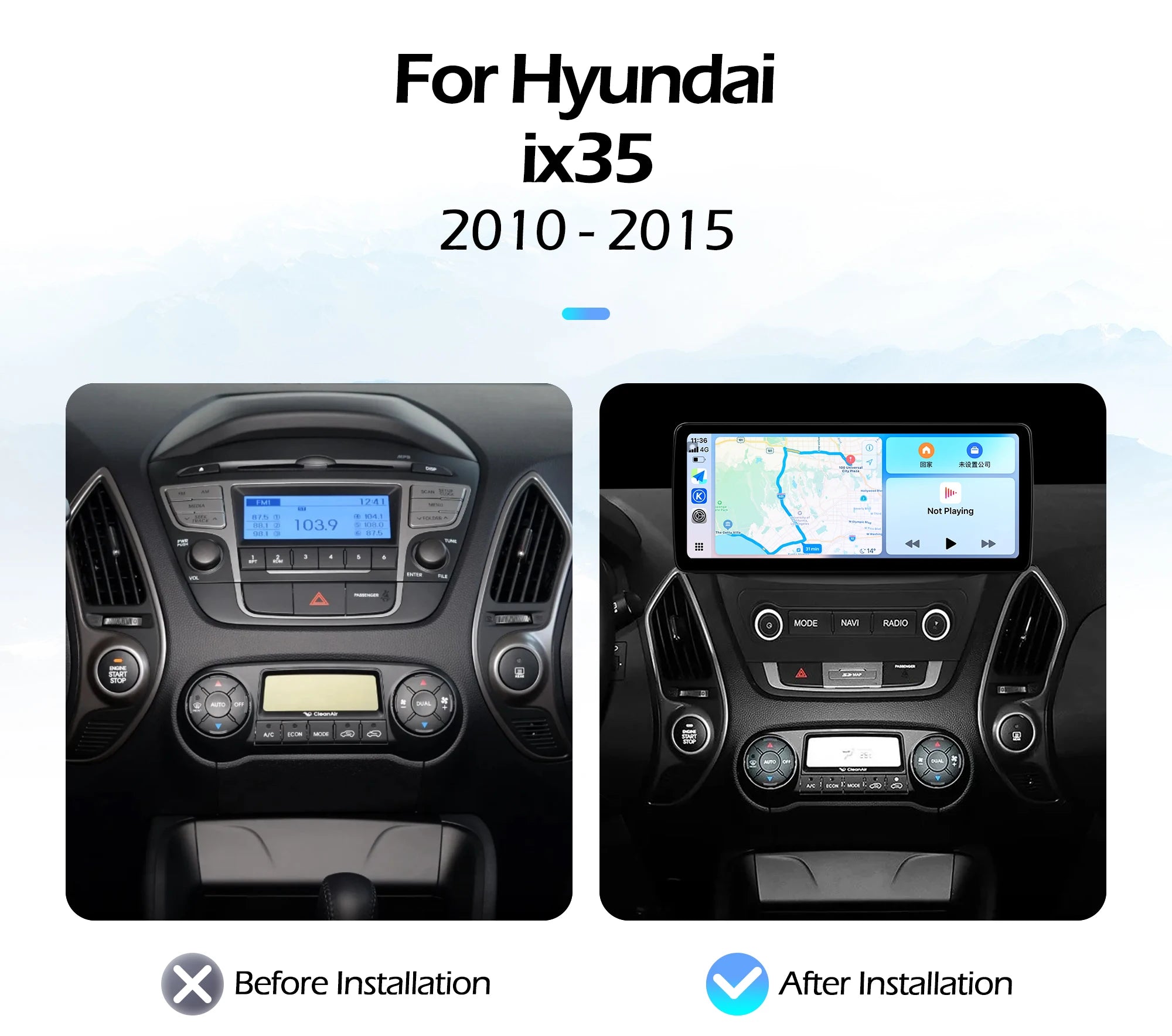 12.3''For Hyundai ix35 2010-2015 AERISAUTO for Apple Android screen and  Android Auto