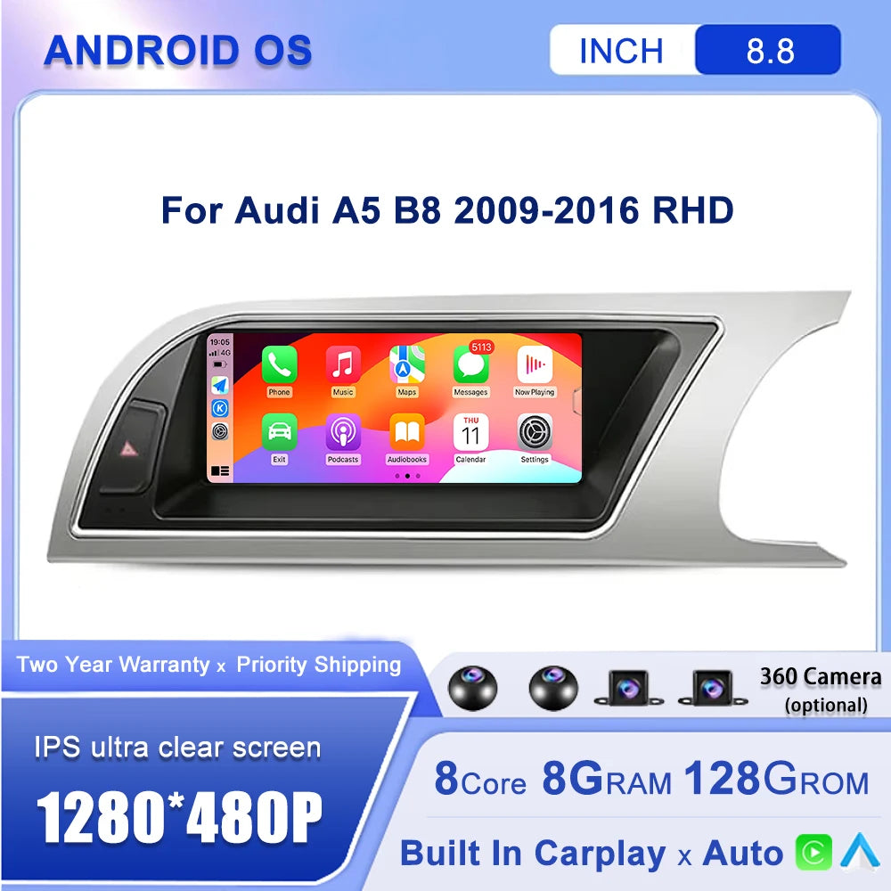 8.8''For Audi A5 B8 2009-2016 AERISAUTO for Apple Android screen and  Android Auto