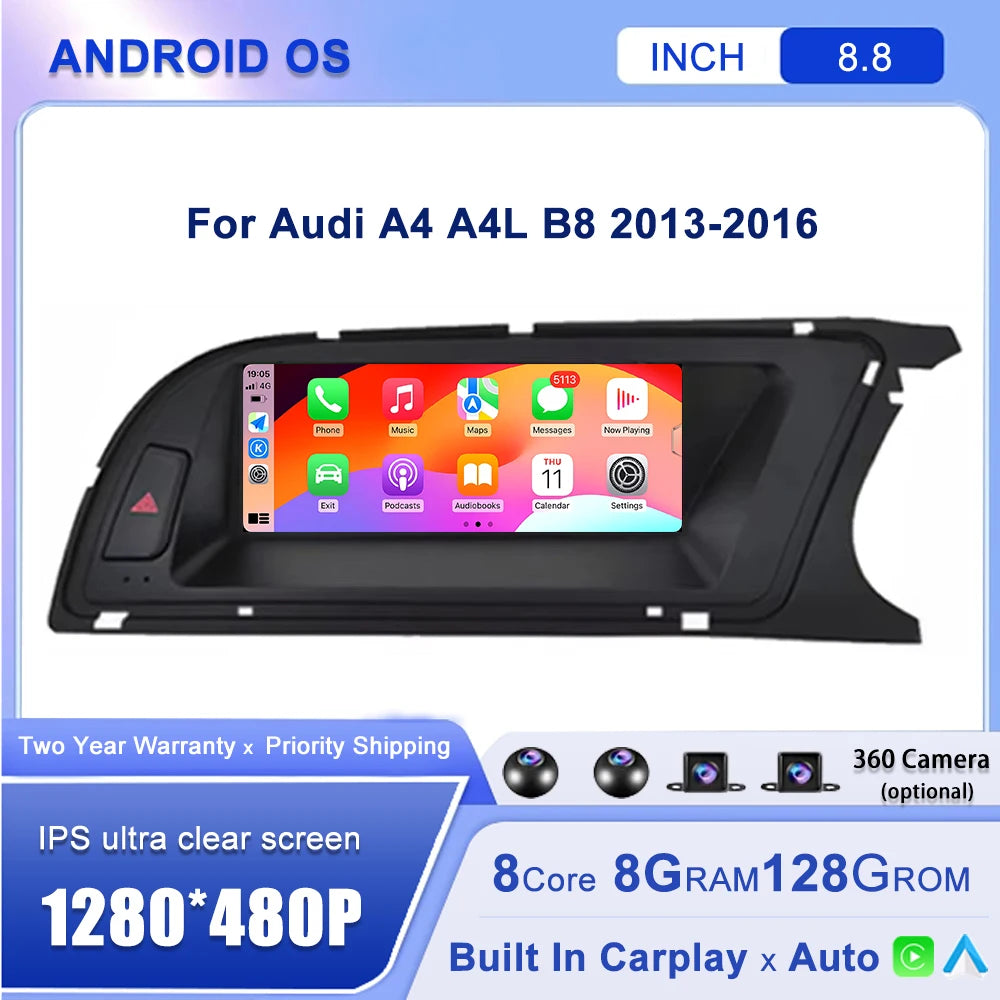 8.8''For Audi A4 A4L B8 2013-2016 AERISAUTO for Apple Android screen and  Android Auto