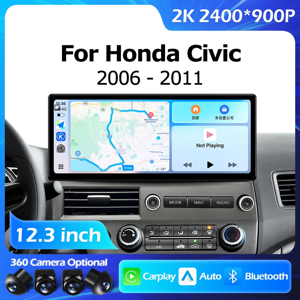 12.3''For Honda Civic 2006-2011 AERISAUTO for Apple Android screen and  Android Auto