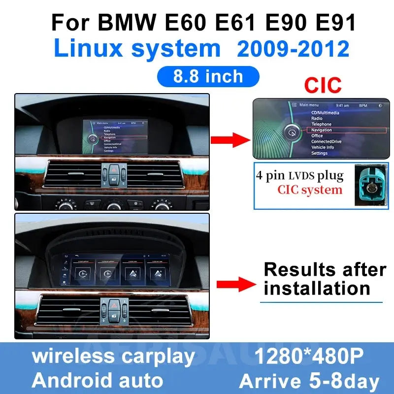 Wireless CarPlay & Android Auto 8.8" Screen for BMW 3/5 Series (E60/E61/E90/E91) CCC/CIC Car Multimedia Player Display Aerisauto