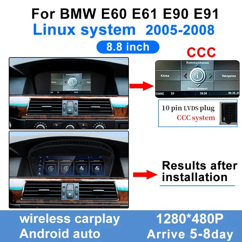 Wireless CarPlay & Android Auto 8.8" Screen for BMW 3/5 Series (E60/E61/E90/E91) CCC/CIC Car Multimedia Player Display Aerisauto