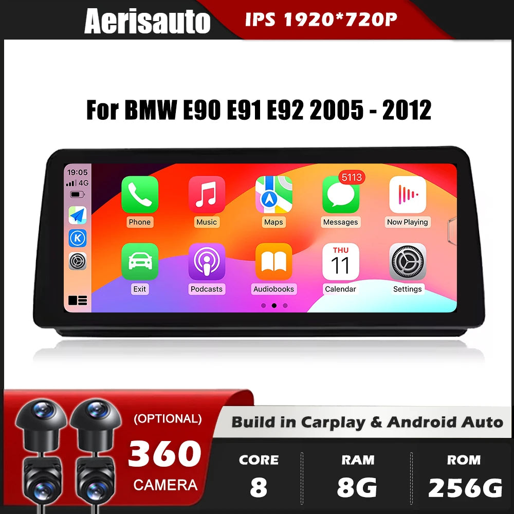 Android 14 12.3''For BMW E90 E91 E92 2005-2012 AERISAUTO for Apple Android screen and  Android Auto