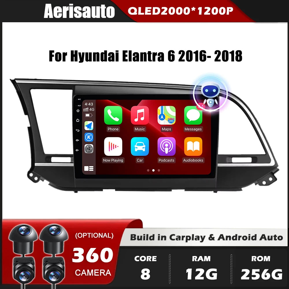9‘’For Hyundai Elantra 6 2016-2018 AERISAUTO for Apple Android screen and  Android Auto