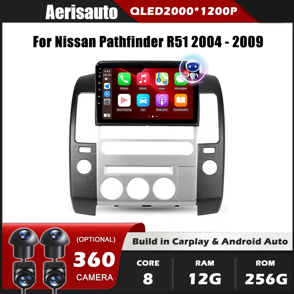 9''For Nissan Pathfinder R51 2004-2009 AERISAUTO for Apple Android screen and  Android Auto