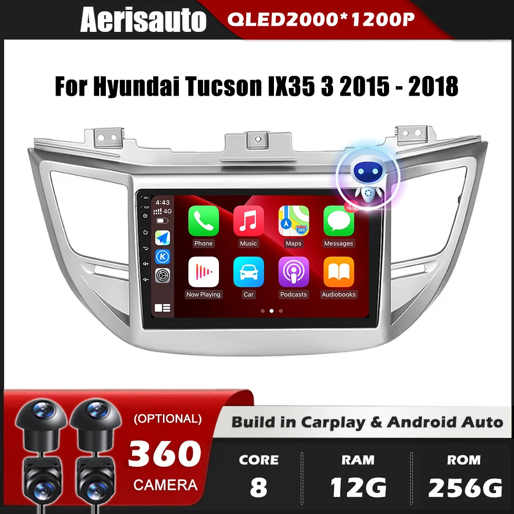 9''For Hyundai Tucson IX35 3 2015-2018 AERISAUTO for Apple Android screen and  Android Auto