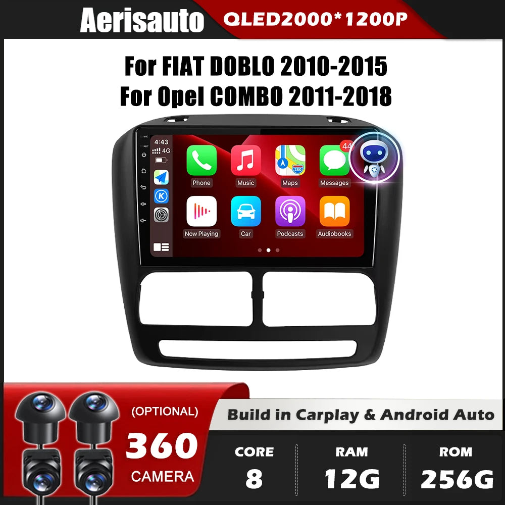 9''For FIAT DOBLO 2010-2015 For Opel COMBO 2011-2018 AERISAUTO for Apple Android screen and  Android Auto