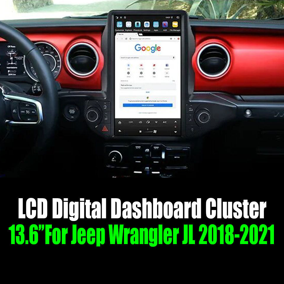 For Jeep Wrangler 2018-2024 Digital Dashboard Cluster Dual Screen Car Radio Strip Screen CarPlay Android Auto Speed Meter Screen