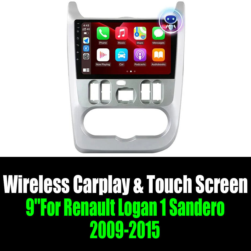 9''For Renault Logan 1 Sandero 2009-2015 AERISAUTO for Apple Android screen and  Android Auto