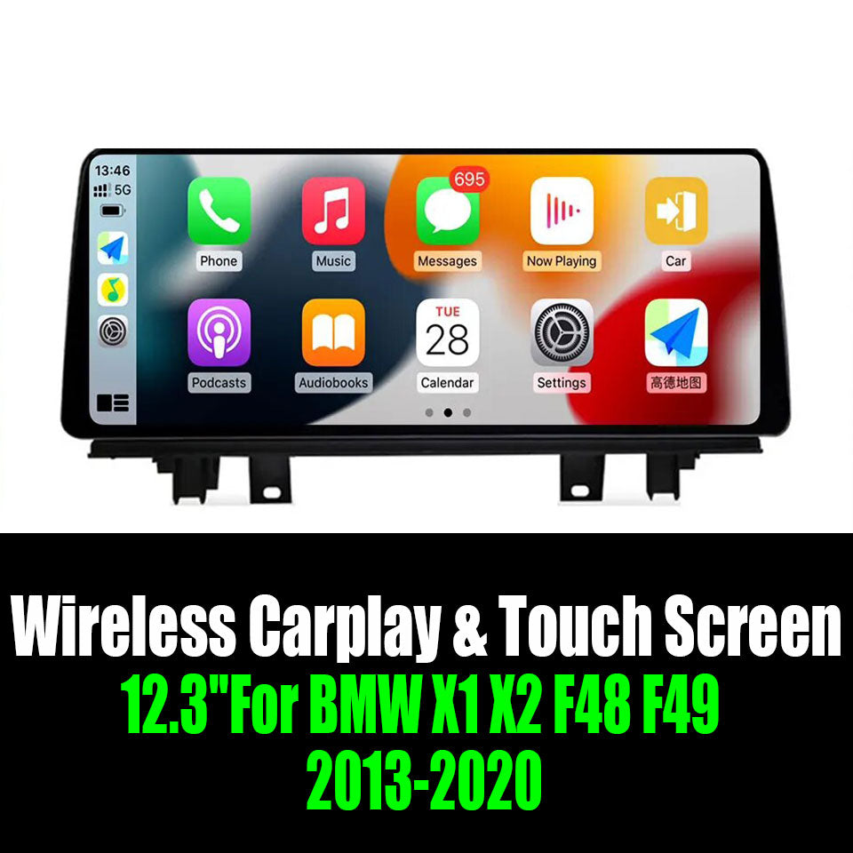 Android 14 12.3''For BMW X1 X2 F48 F49 2013-2020 NBT EVO AERISAUTO for Apple Android screen and  Android Auto