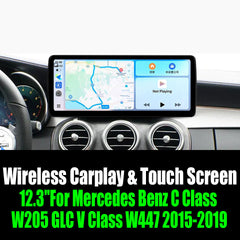 12.3''For Mercedes Benz C Class W205 GLC V Class W447 2015-2019 AERISAUTO for Apple Android screen and  Android Auto