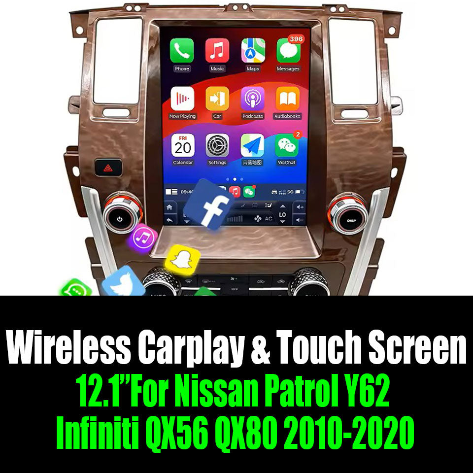 Android14 12.1"For Nissan Patrol Y62 Infiniti QX56 QX80 2010-2020 Tesla Style Car Radio AERISAUTO for Apple Android screen and Android Auto