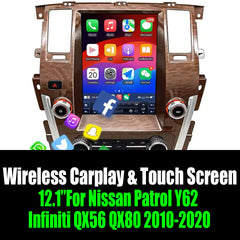 Android14 12.1"For Nissan Patrol Y62 Infiniti QX56 QX80 2010-2020 Tesla Style Car Radio AERISAUTO for Apple Android screen and Android Auto