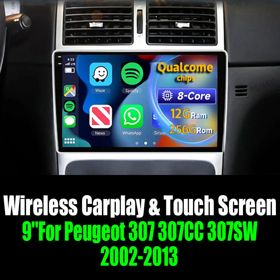 Android 14 9''For Peugeot 307 307CC 307SW 2002-2013 AERISAUTO for Apple Android screen and  Android Auto
