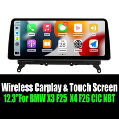 Android 14 12.3''For BMW X3 F25 / X4 F26 CIC NBT AERISAUTO for Apple Android screen and  Android Auto