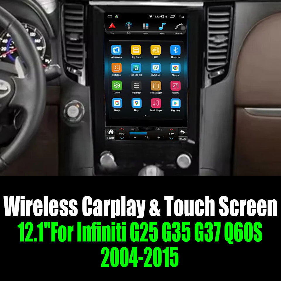 Android 13 12.1''For Infiniti G25 G35 G37 Q60S 2004-2015 Tesla Style Car Radio AERISAUTO for Apple Android screen and Android Auto