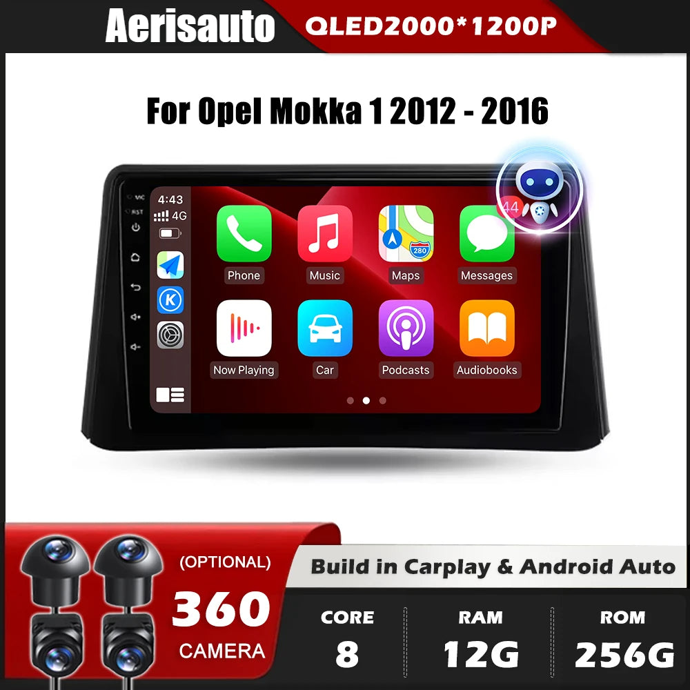 9''For Opel Mokka 1 2012-2016 AERISAUTO for Apple Android screen and  Android Auto