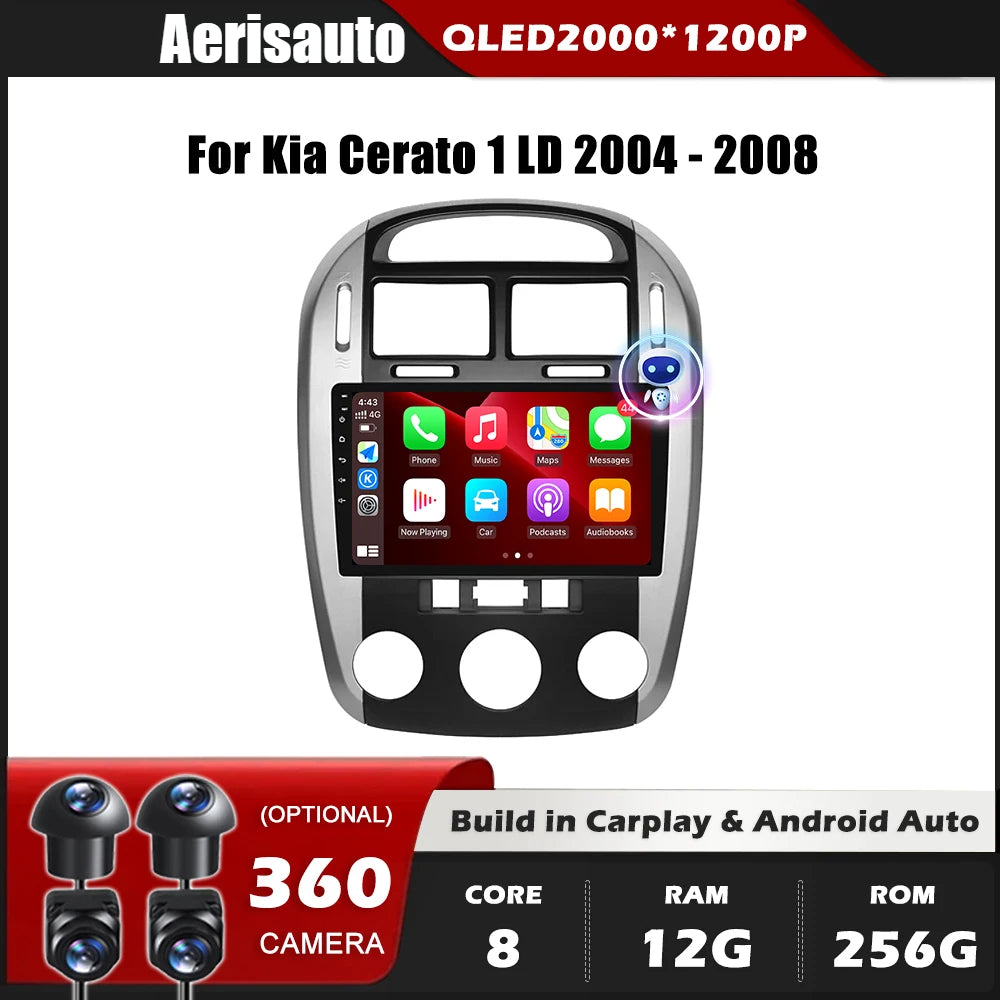 9''For Kia Cerato 1 LD 2004-2008 AERISAUTO for Apple Android screen and  Android Auto