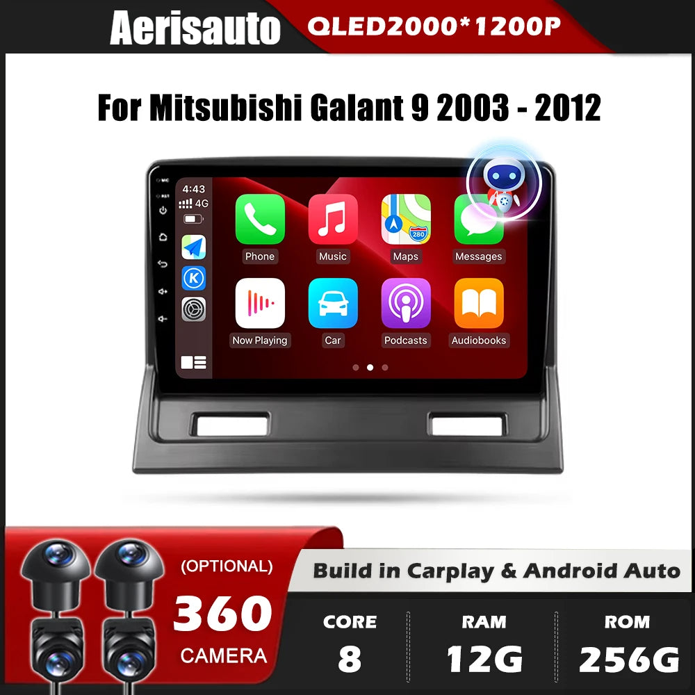 9''For Mitsubishi Galant 9 2003-2012 AERISAUTO for Apple Android screen and  Android Auto