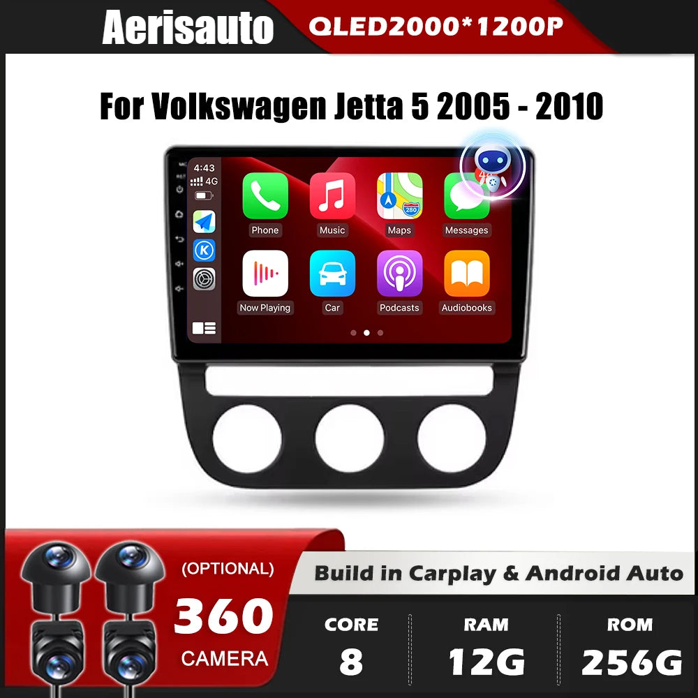 9''For Volkswagen Jetta 5 2005-2010 AERISAUTO for Apple Android screen and  Android Auto