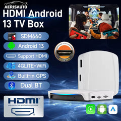 Aerisauto Wireless CarPlay Android Auto Box CarPlay AI Box Android 13 Smart TV Streaming Box SDM660 UHD HDMI-Compatible Output 8GB+128GB
