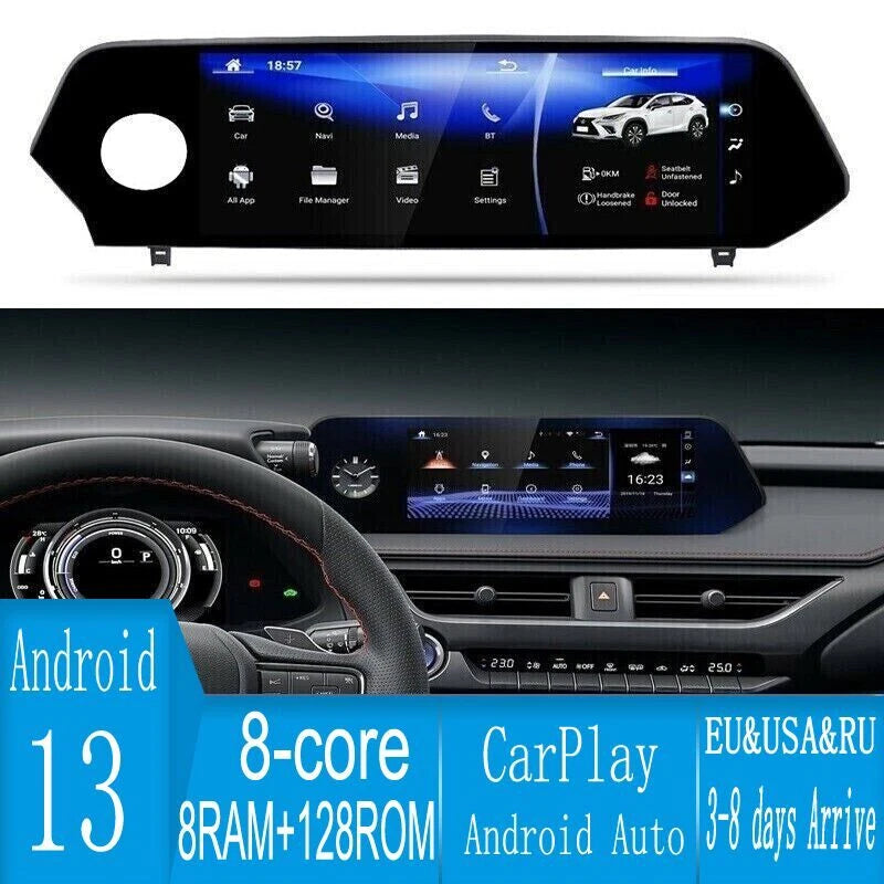 Lecteur multimédia de voiture Android 13 CarPlay pour Lexus UX ZA10 UX200 UX250h 2018-2021 GPS Radio Auto Vidéo Navigation Bluetooth WiFi Caméra de recul SWC 