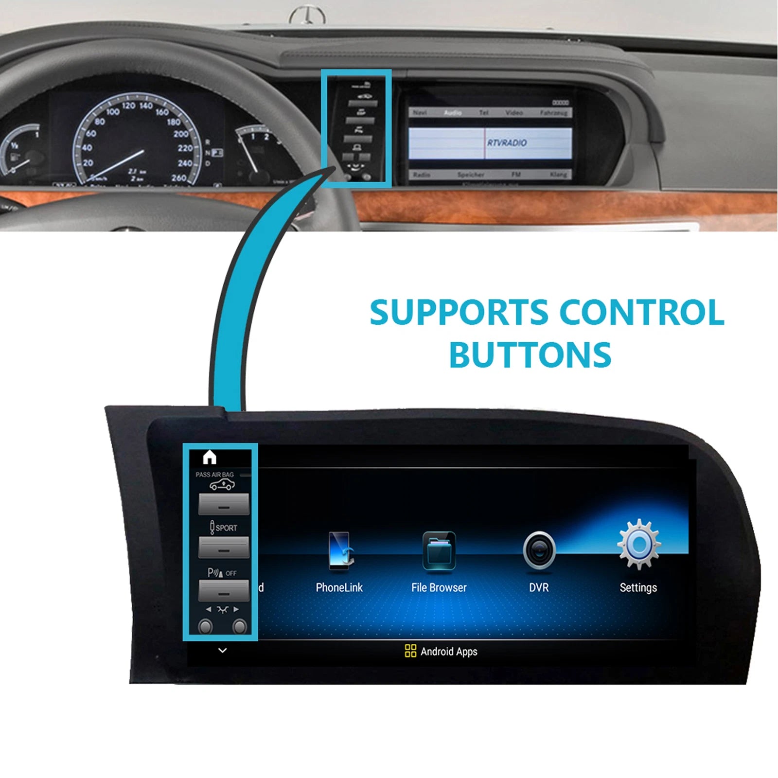 Pour Benz S W221 CL W216 NTG3.0/3.5 Écran tactile 10,25 pouces Android GPS Carplay 