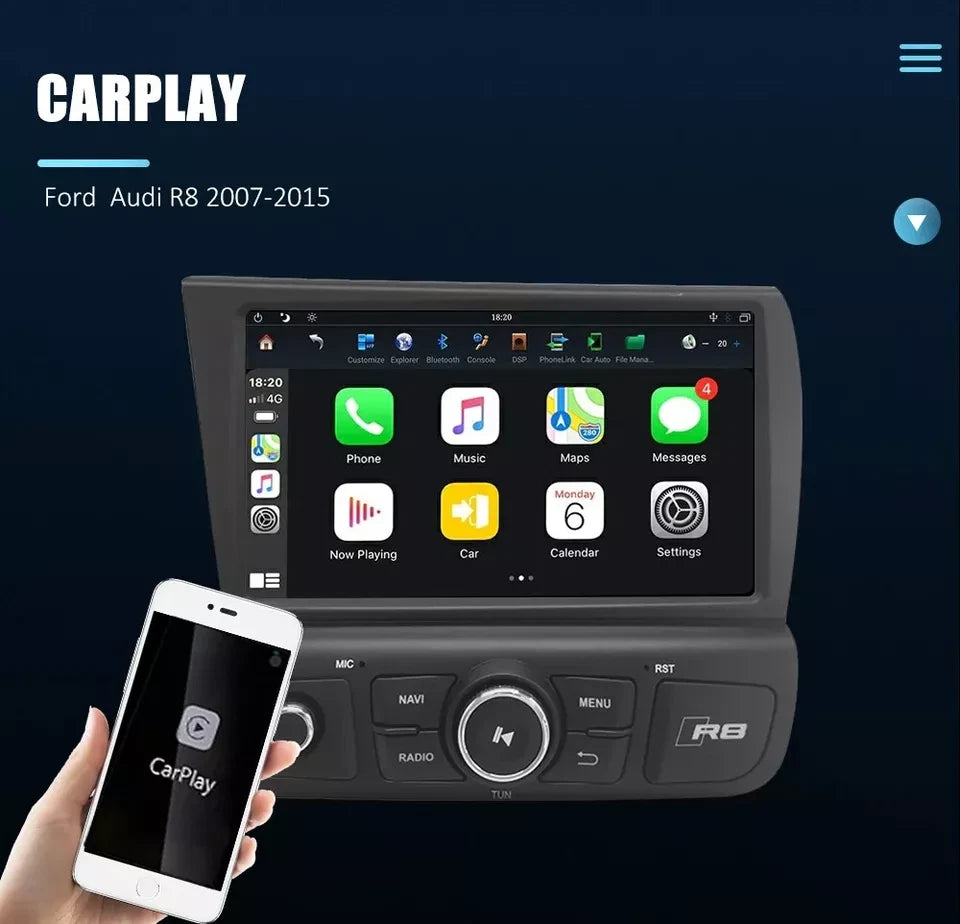 8''For Audi R8 2007-2015 Android 12  AERISAUTO for Apple Android screen and  Android Auto