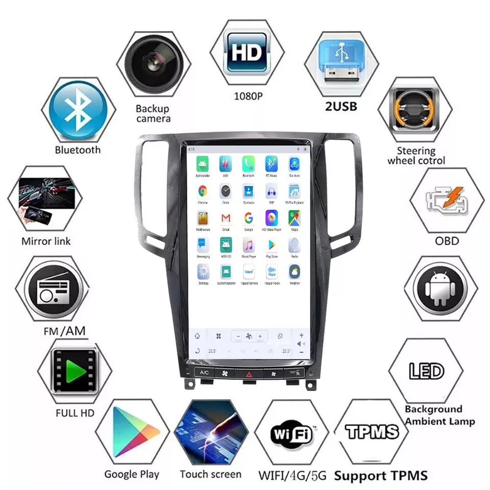 13.6"For Infiniti G35 2007-2013 Tesla Style Car Radio AERISAUTO for Apple Android screen and Android Auto